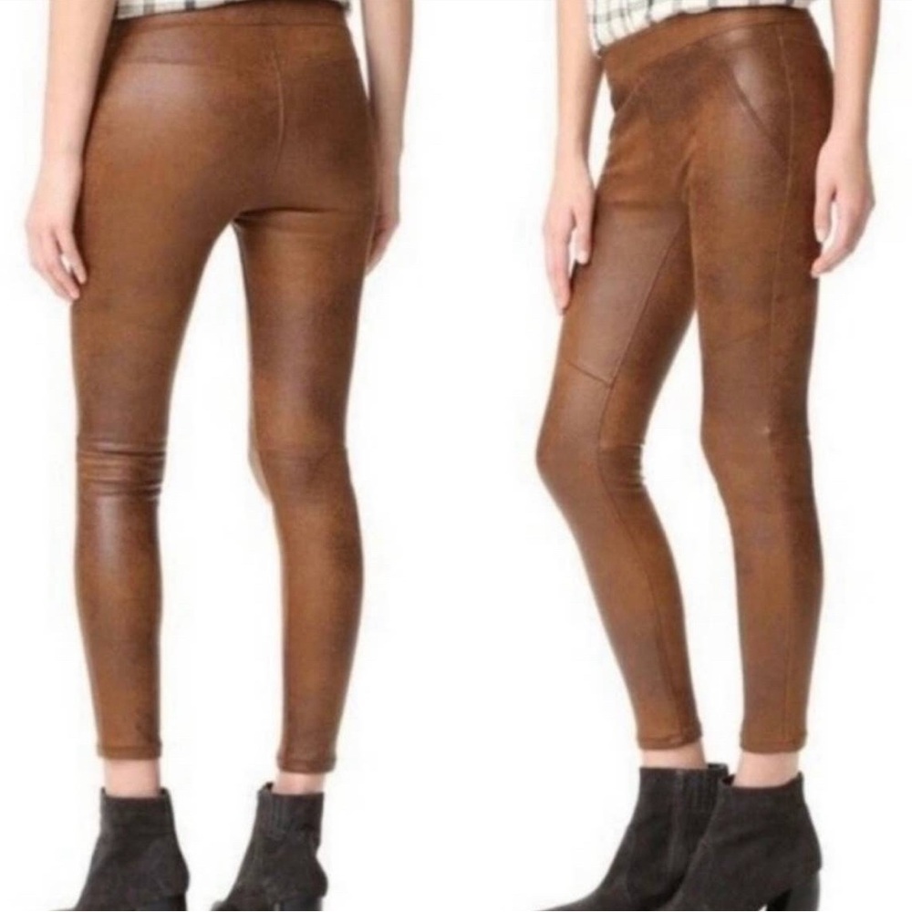 Free People Never Let You Go Faux Suede Leather Leggings Brown